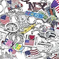 10x New York City NY & USA Patriotic Souvenir Gift Keychain Set (Randomly Picked 10 Different Designs)