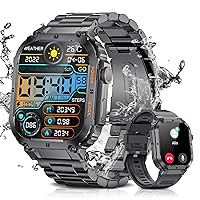 SIEMORL Military Smartwatch Men's 1.96 Inch Smartwatch with Phone Function Voice Assistant, Fitness Tracker with 100 Sports Modes SpO2 Heart Rate Monitor, Waterproof Smart Watch for Android iOS, 400