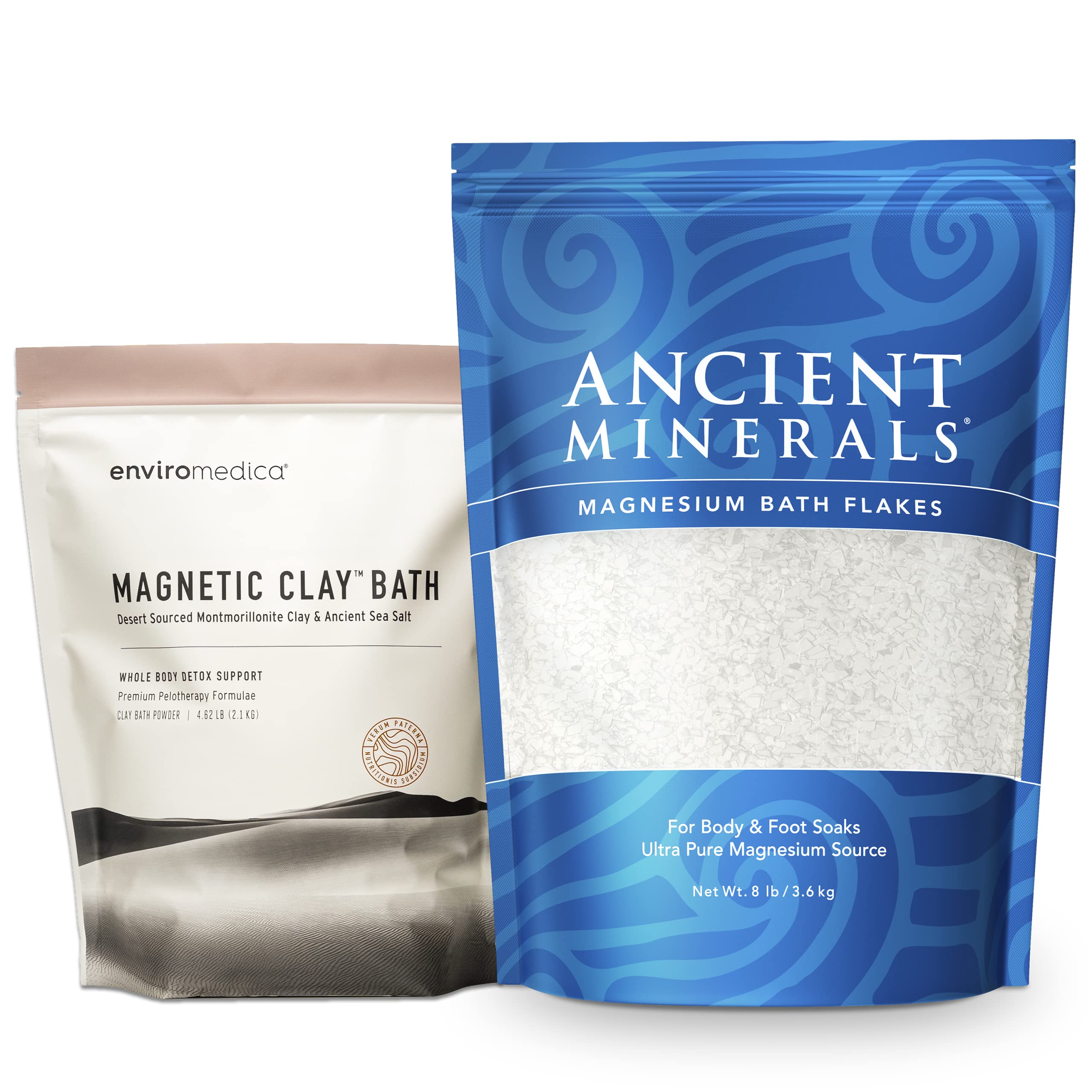 Ancient Minerals Magnesium Bath Flakes - Enviromedica Magnetic Clay - Pure Genuine Zechstein Chloride - Natural Detox with Sodium and Calcium Bentonite Clay Powder