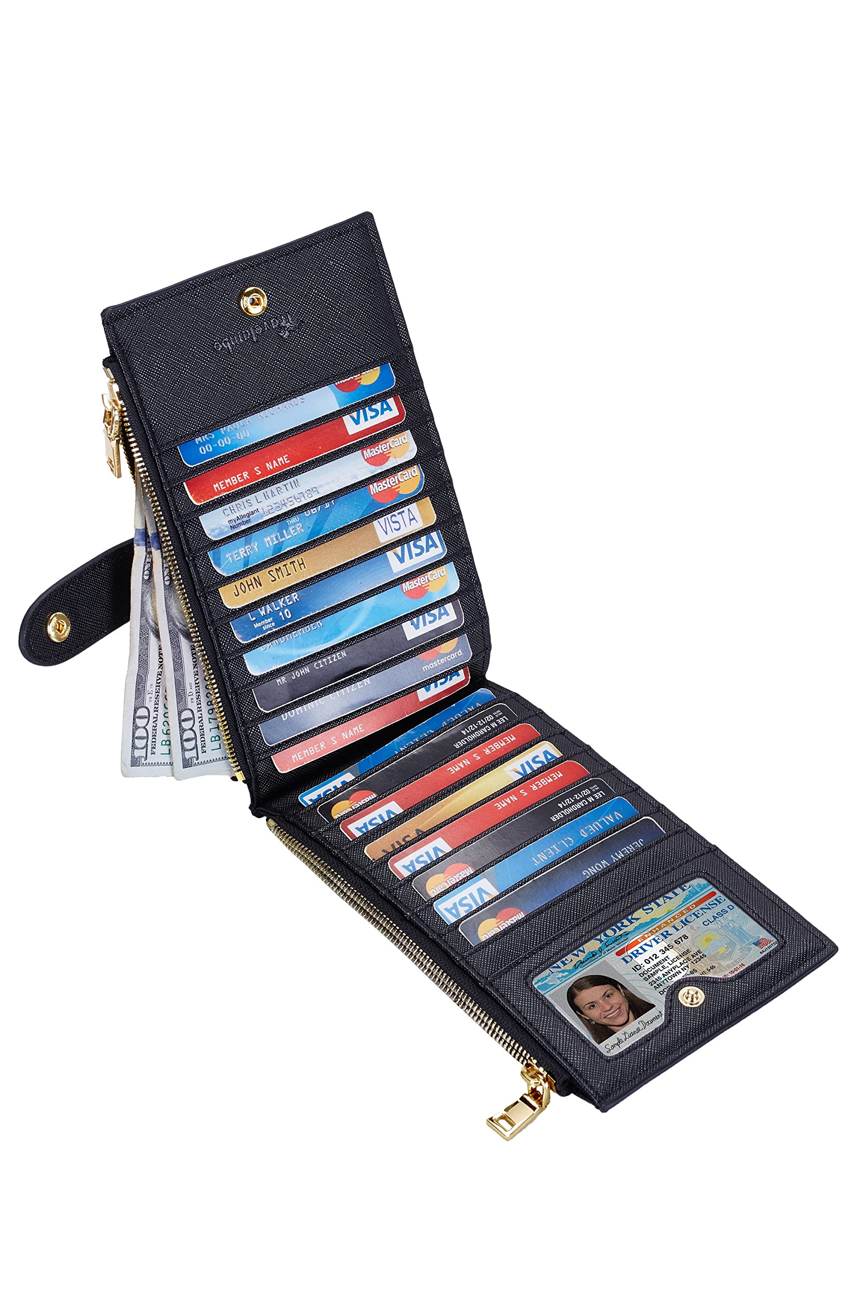 Travelambo Womens Wallet RFID Blocking Bifold Multi Card Case Wallet with Zipper Pocket
