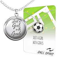 Soccer Ball Spinner Necklace for Soccer-Loving Girls | “Just A Girl With Goals” Pendant | Gift for Soccer Moms and Players