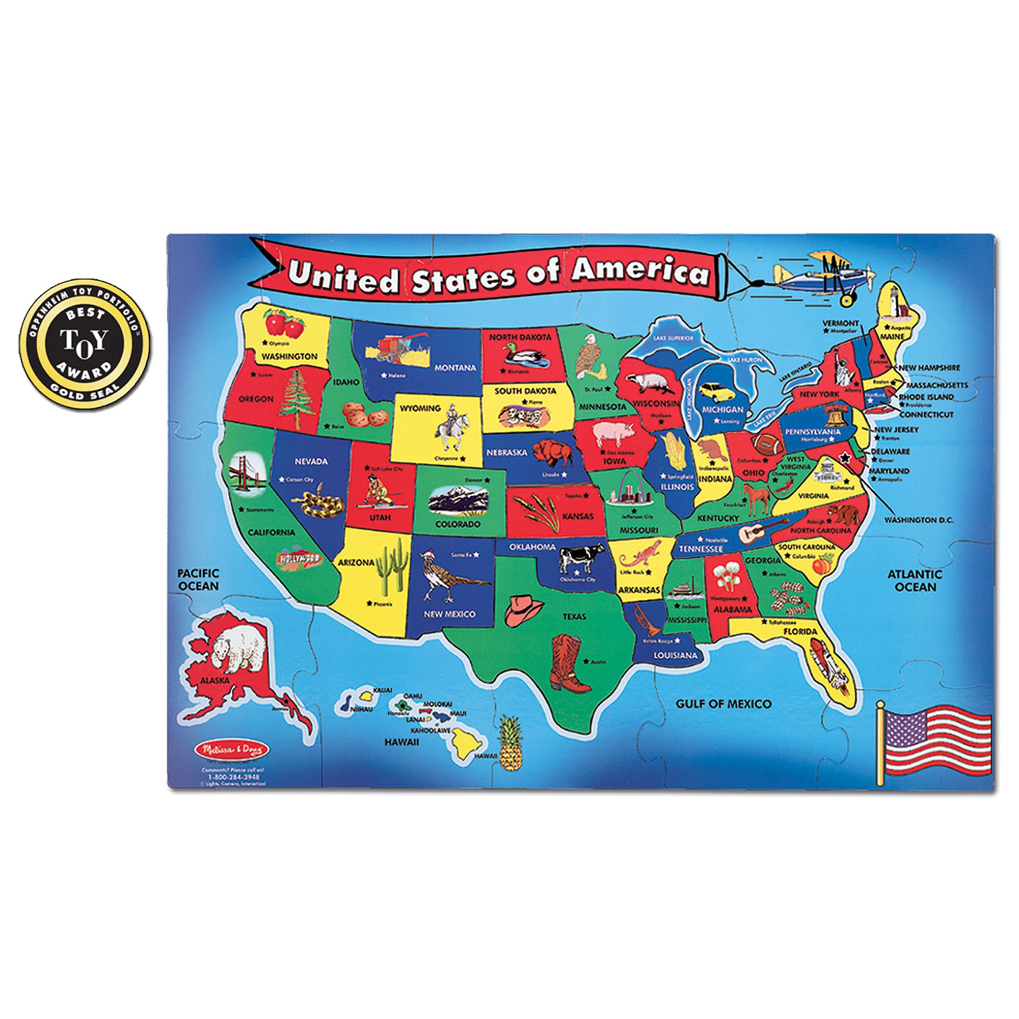 Melissa & Doug USA Map Floor Puzzle (51 pcs, 2 x 3 feet), Multi