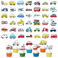 50 Pieces Transportation Cupcake Topper Car Bus Plane Ship DIY Cupcake Decorations Transportation Theme Stickers (2 in 1) Baby Shower Kids Birthday Party Supplies