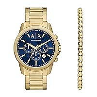 A｜X ARMANI EXCHANGE Men's Chronograph Gold-Tone Stainless Steel Watch and Bracelet Gift Set (Model: AX7151SET)