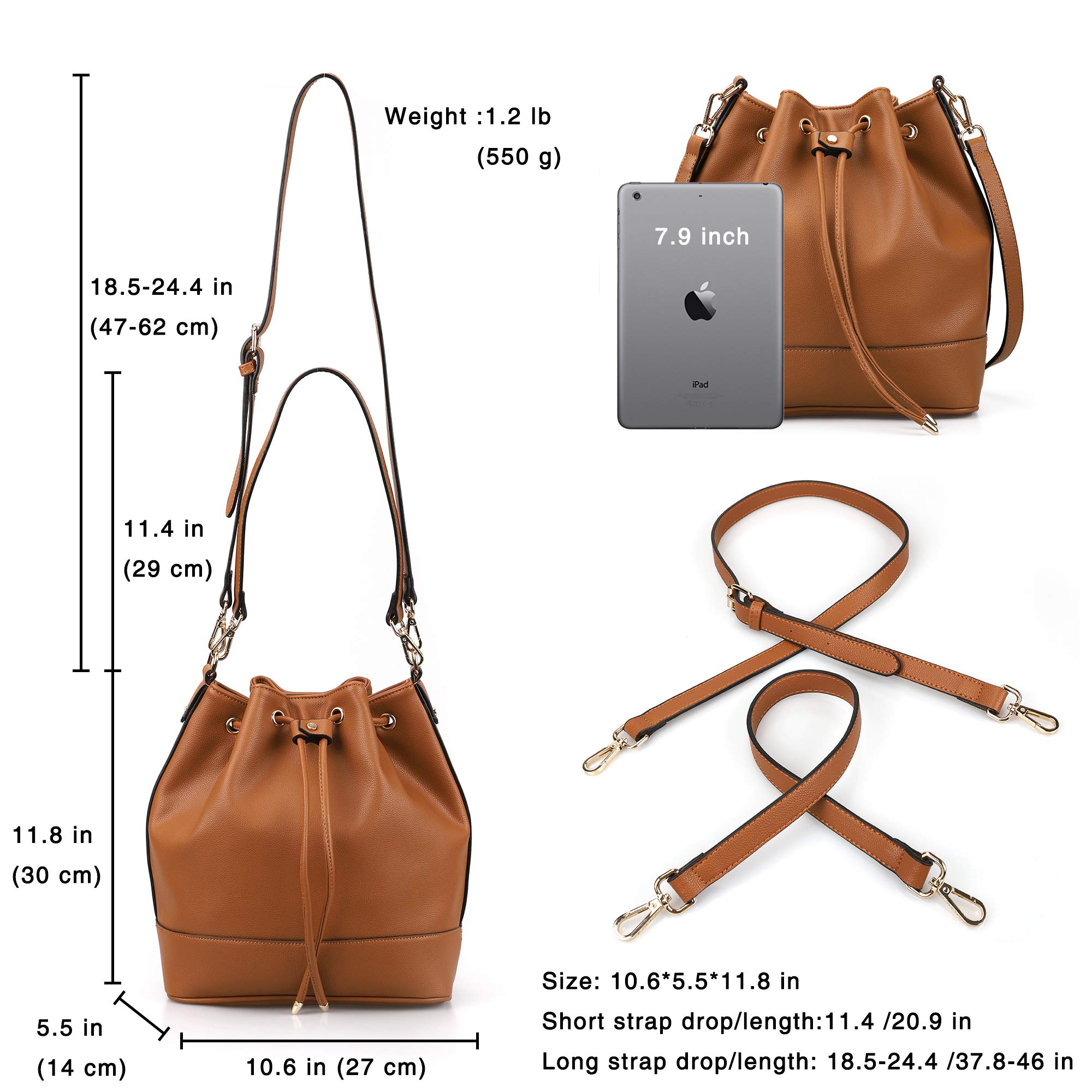 AFKOMST Bucket Bag for Women,Drawstring Shoulder Bag and Designer Ladies Handbags with 2 Shoulder Straps 