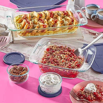 Pyrex Easy Grab 8-Piece Glass Baking Dish Set with Lids, Glass Food Storage Containers Set, 13x9-Inch, 8x8-Inch & 1-Cup Storage Containers, Non-Toxic, BPA-Free Lids, Bakeware Set