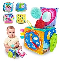 Sensory Busy Cube for Kids,Sensory Toys Baby Montessori Toys 6-12 Months with Mirrors, Clocks, Squeaky Sounds, Buttons, etc，Early Learning Travel Toys for Fine Motor Skills