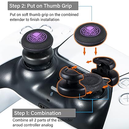 PlayRealm NO Falling Off Thumbstick Extender & Silicone Grip Cover 2 Sets for PS5 & PS4 Controller (Cthulhu)