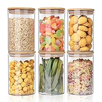 YUNCANG Glass Food Storage Jars 37oz [Set of 6],Clear Glass Food Storage Containers with Airtight Bamboo Lid Stackable Kitchen Canisters for Candy,Cookie,Rice,Sugar,Flour,Pasta