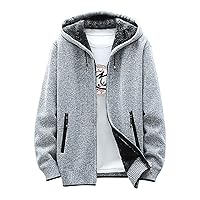 Knit Hoodies For Men Cardigan Sweaters Full Zip Hooded Sweatshirts Fleece Lined Sweater Jackets With Pockets
