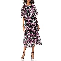 Women's Short Sleeve Round Neck Tiered Maxi Floral Print Chiffon Dress