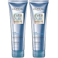 L'Oreal Paris Sulfate Free Shampoo and Conditioner for Curly Hair, Lightweight, Anti-Frizz Hair Care with Coconut Oil, EverPure, 8.5 Fl Oz, Set of 2 (Packaging May Vary)