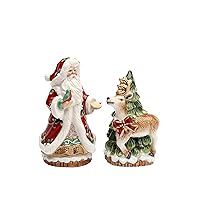 Fine Ceramic Victorian Santa with Reindeer Christmas Tree Salt & Pepper Shakers Set, 4 3/8