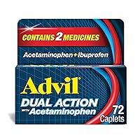 Advil Dual Action Coated Caplets with Acetaminophen, 250 Mg Ibuprofen and 500 Mg Acetaminophen Per Dose (2 Dose Equivalent) for 8 Hour Pain Relief - 72 Count