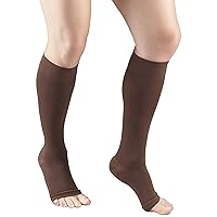 Truform 20-30 mmHg Compression Stockings for Men and Women, Knee High Length, Open Toe, Brown, Large
