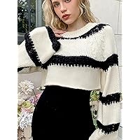 Women's Sweater Color Block Raglan Sleeve Sweater Sweater for Women (Color : Black and White, Size : Large)