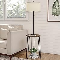 Lavish Home Floor Lamp with Table - Mid-Century Modern Nightstand or Side Table with USB Port and Hairpin Legs - Standing Light with Shelves