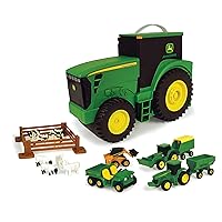 John Deere Value Set and Carrying Case - Portable Tractor-Shaped Carrying Case with 10 Compartments - Farm Toys - 18 Count - 3 Years and Up,Black/ Green/ Yellow