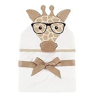 Hudson Baby Unisex Baby Cotton Animal Face Hooded Towel, Nerdy Giraffe, One Size