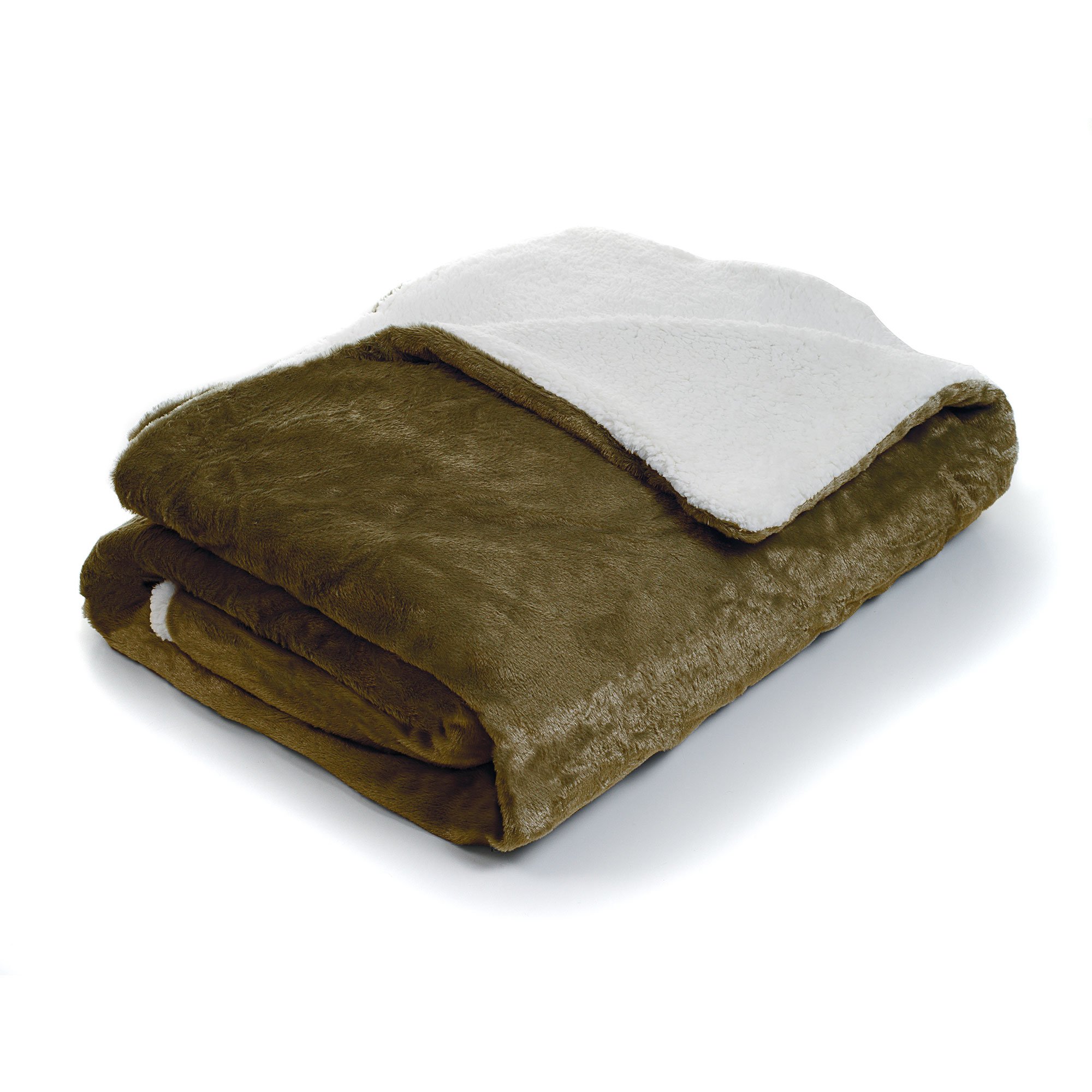Lavish Home Fleece Blanket with Sherpa Backing, Twin, Brown