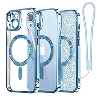 Meifigno Candy Mag Series Case Designed for iPhone 15, [Compatible with MagSafe] [Wrist Strap & Glitter Card] Full Camera Lens Protection Case Designed for iPhone 15 6.1'' for Women Girls, Sky Blue