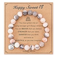 13/16/18/21/30/40/50/60/70/80 Birthday Gifts for Girls Women, Natural Stone Heart Bracelets for Mom Auntie Wife Friend Sister