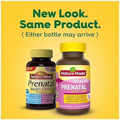 Nature Made Prenatal with Folic Acid + DHA, Prenatal Vitamin and Mineral Supplement for Daily Nutritional Support, 90 Softgels, 90 Day Supply