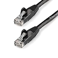 StarTech.com 12ft CAT6 Ethernet Cable - Black CAT 6 Gigabit Ethernet Wire -650MHz 100W PoE RJ45 UTP Network/Patch Cord Snagless w/Strain Relief Fluke Tested/Wiring is UL Certified/TIA (N6PATCH12BK)