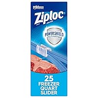 Ziploc Quart Food Storage Freezer Slider Bags, Power Shield Technology for More Durability, 25 Count