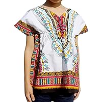 RaanPahMuang Childrens Afrikan Pull in Bright Dashiki Print V-Neck Cotton Shirt