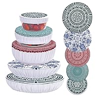 10Pcs Reusable Bowl Covers In 5 Size, Stretch Cloth Fabric Dish Cover Kitchen Storage Containers Lids for Fruits Food Leftover Dough Bread Proofing