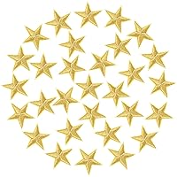 PAGOW 30pcs Gold Star Iron on Patch, Sew on Star Embroidered Patches, Iron on Fabric Patches, Appliques Embellishments Star Patches for Hats, Jackets, Clothes, Backpacks, Decor & Repair (Gold, 1