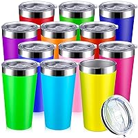 12 Packs 16 oz Stainless Steel Tumbler with Lids Insulated Cups Double Walled Tumblers Bulk Coffee Tumblers Travel Mug for Cold Hot Drink Home Office Outdoor Dishwasher Safe Powder Coated 12 Colors