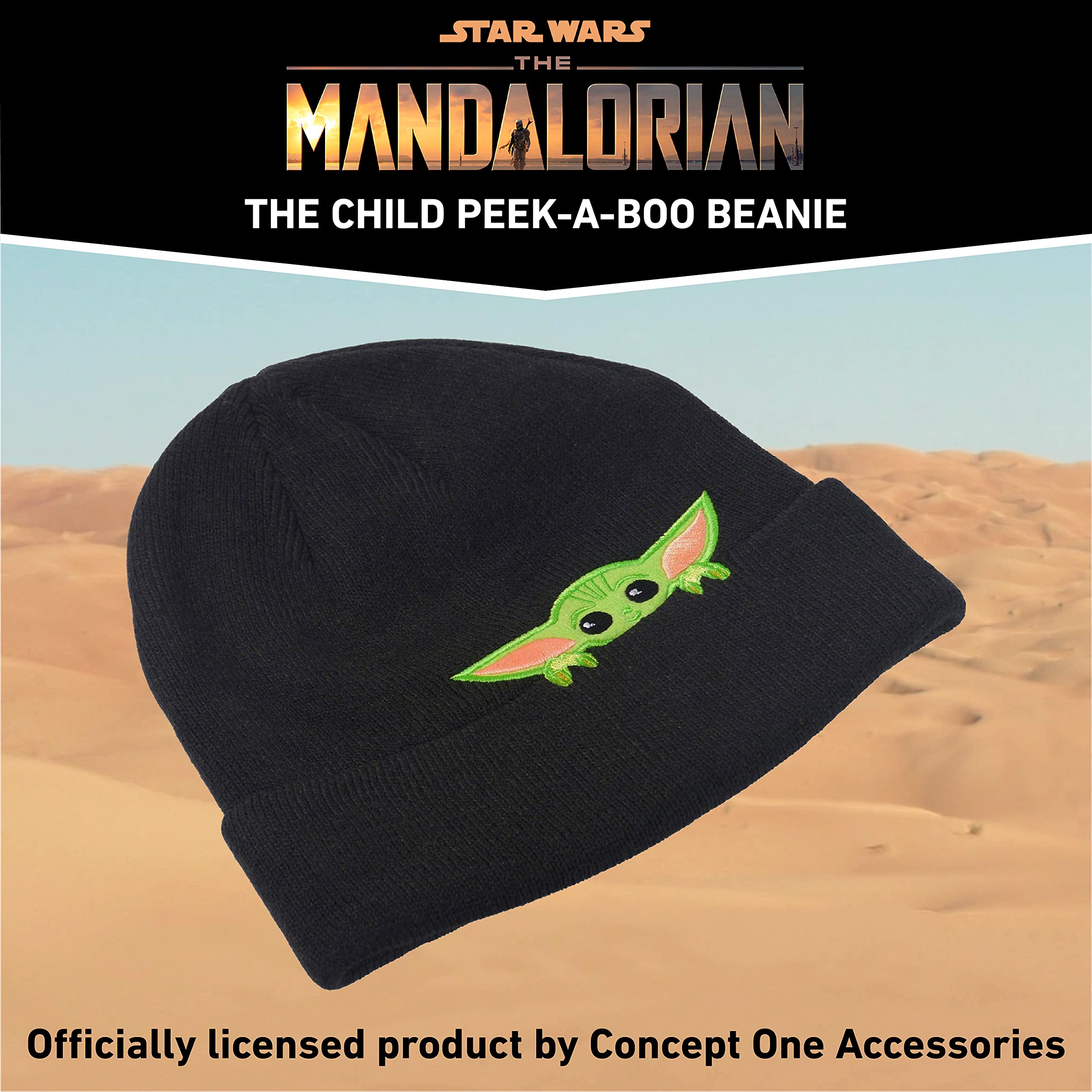 Concept One Star Wars The Mandalorian The Child Peek-A-Boo Beanie, Black, One Size