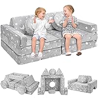 14PCS Kids Couch, DIY Modular Toddler Couch for Playroom and Bedroom, Baby Play Couch Glow Sofa, Easy to Build Magical Forts in Your Playroom/Indoor/Nursery（Gray Star）