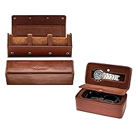 molshine Watch & Sunglasses Portable Case & Burnished Genuine Leather 3-Slots Watch Roll Travel Case Organizer