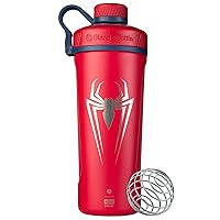 BlenderBottle Marvel Radian Shaker Cup Insulated Stainless Steel Water Bottle with Wire Whisk, 26-Ounce, Spider-Man Spider