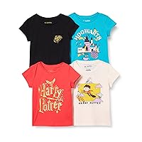 Amazon Essentials Harry Potter Girls and Toddlers' Short-Sleeve T-Shirts, Pack of 4