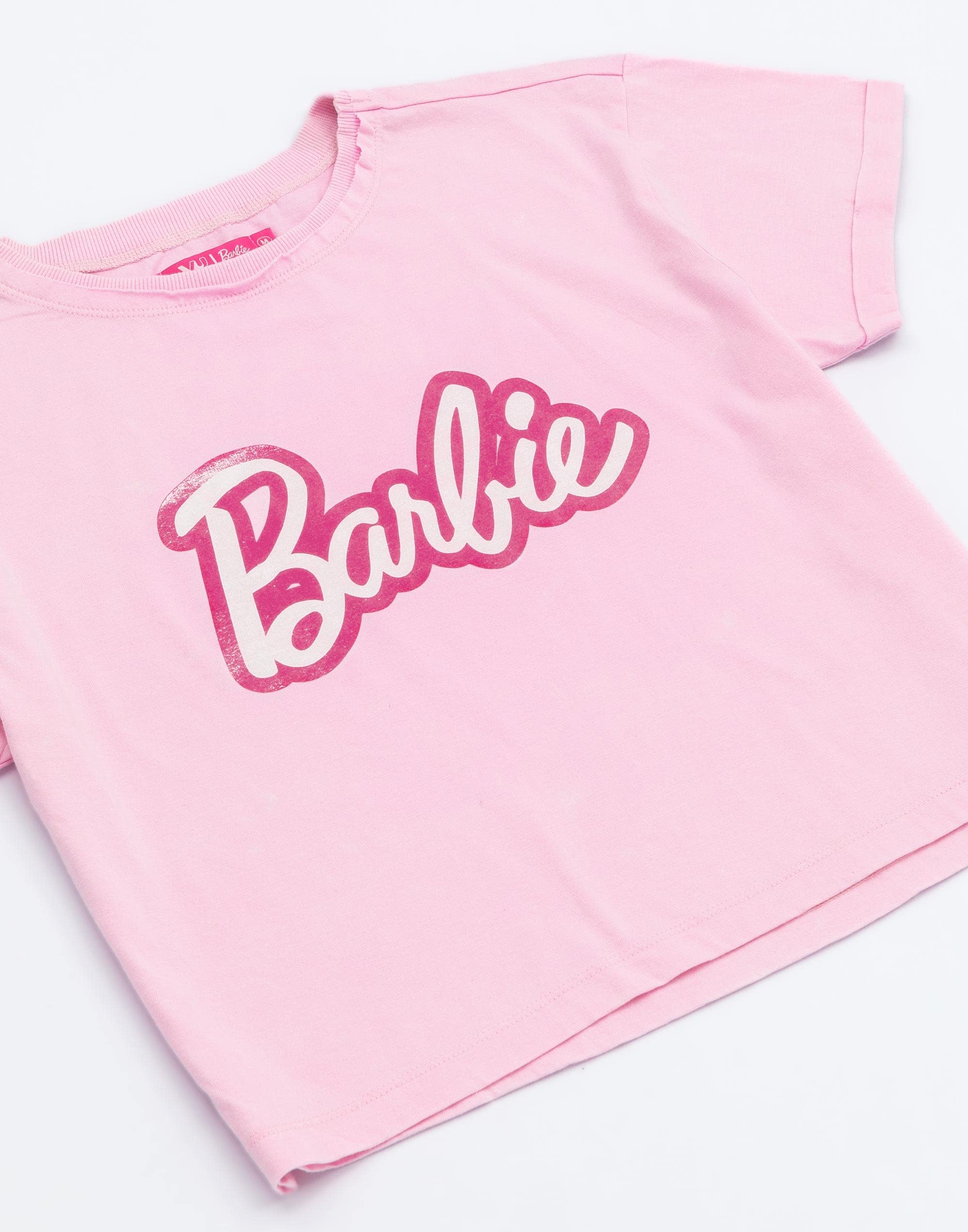 Barbie Cropped T-Shirt Womens Ladies Fashion Doll Logo Pink Crop Top