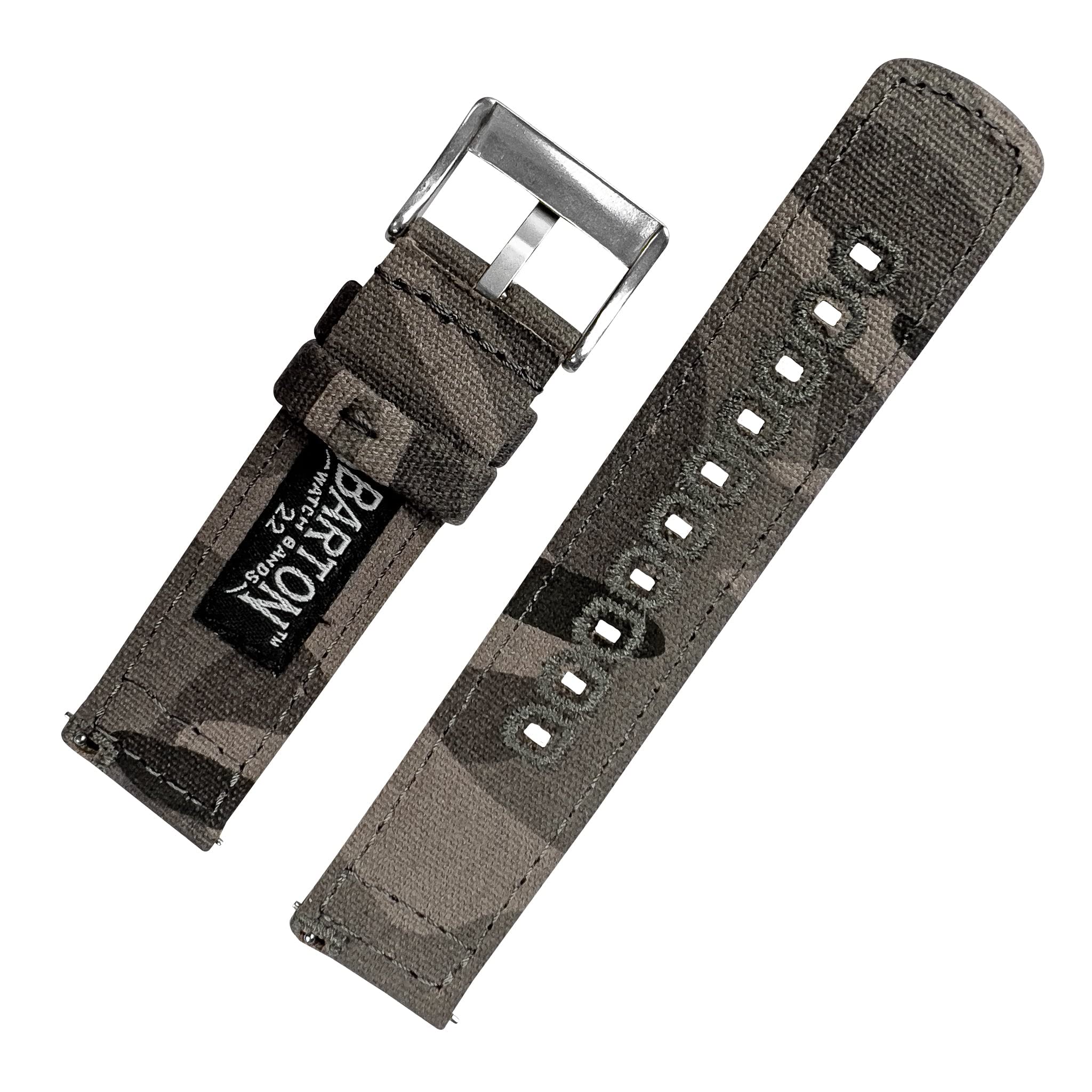 BARTON Camouflage Canvas Quick Release Watch Band Straps - Choose Color & Width - 18mm, 19mm, 20mm, 21mm, 22mm, 23mm, or 24mm