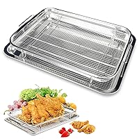 Air Fryer Basket for Oven, 2 Pieces Stainless Steel Air Fryer Baking Pans, 15.39 X 11.42 Inch Crisper Tray, Mesh Grill Basket Replacement, Airfryer Rack for Chicken, French Fry and Frozen Food
