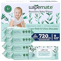 Huge 80/Pack Baby Wipes 99% Water Plant Based! Ultra-Gentle, Super Soft, Alcohol-Free, pH-Balanced, Dermatologically Tested, Hypoallergenic, Fragrance-Free, Flip-Top Lid (720 Count)