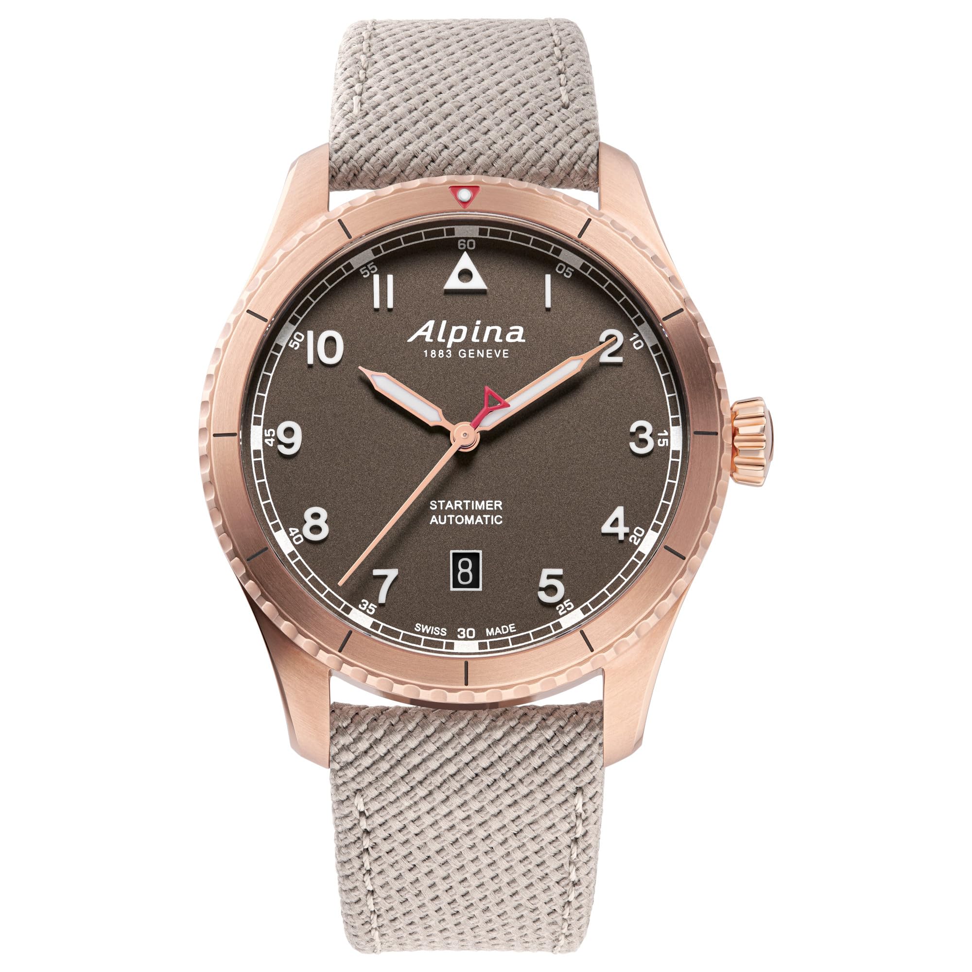 Alpina Men's Startimer Swiss Automatic 3-Hand Rose Gold Stainless Steel Case with Beige Leather Strap Watch, Brown Dial (Model: AL-525BR4S24)