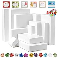JOYIN 24 PCS Assorted Christmas Shirt Gift Box, 4 Sizes White Paper Assorted Shirt Wrap set of boxes with Lids, Base, Bows and Gift Tag Stickers for Present Wrap Décor, Gift Wrapping