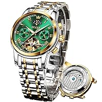 OLEVS Automatic Watches for Men, Big Face Stainless Steel Men Dress Watch, Self Winding Waterproof Men Tourbillon Skeleton Watch, Luminous Day and Date Men Mechanical Watches