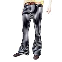 Mens Pin Stripe Black Bell Bottoms Flares Pants Retro Striped Trousers