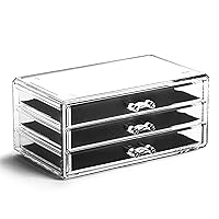 BINO THE MANHATTAN SERIES Acrylic Makeup Drawer Organizer- 3 Drawer Short | Clear Beauty Organizers and Storage| Cosmetic & Makeup Drawer| Home Organization| Jewelry & Vanity Accessories Drawers