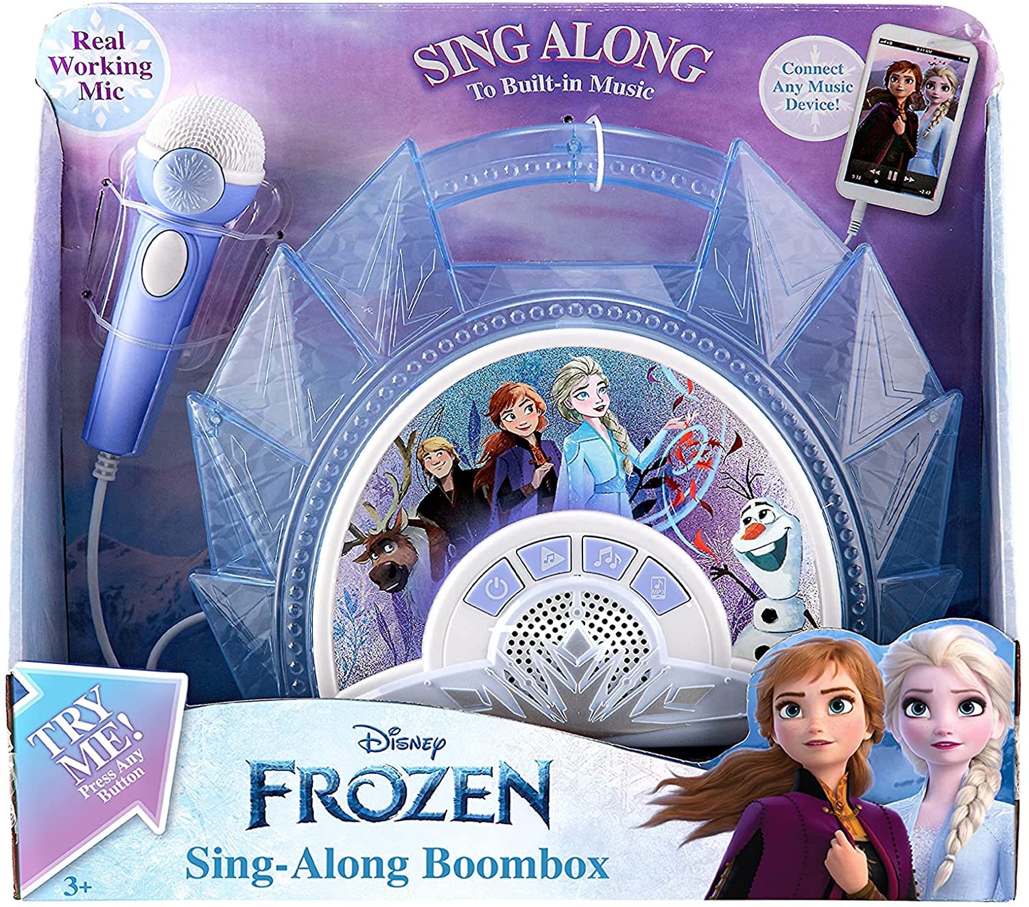 ekids Disney Frozen Sing Along Boom box Speaker with Microphone For Fans of Frozen Toys for Girls, Kids Karaoke Machine with Built in Music and Flashing Lights