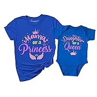 Mama of a Princess Daughter of a Queen Shirt Mommy and Me Matching Mom Kids T-Shirt Gifts