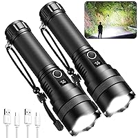 Rechargeable Flashlights High Lumens, 990,000 Lumen Bright Flashlight with 5 Modes, Led Flash Light with Power Display & IPX7 Waterproof for Camping, Hiking, Outdoor (2 Packs)